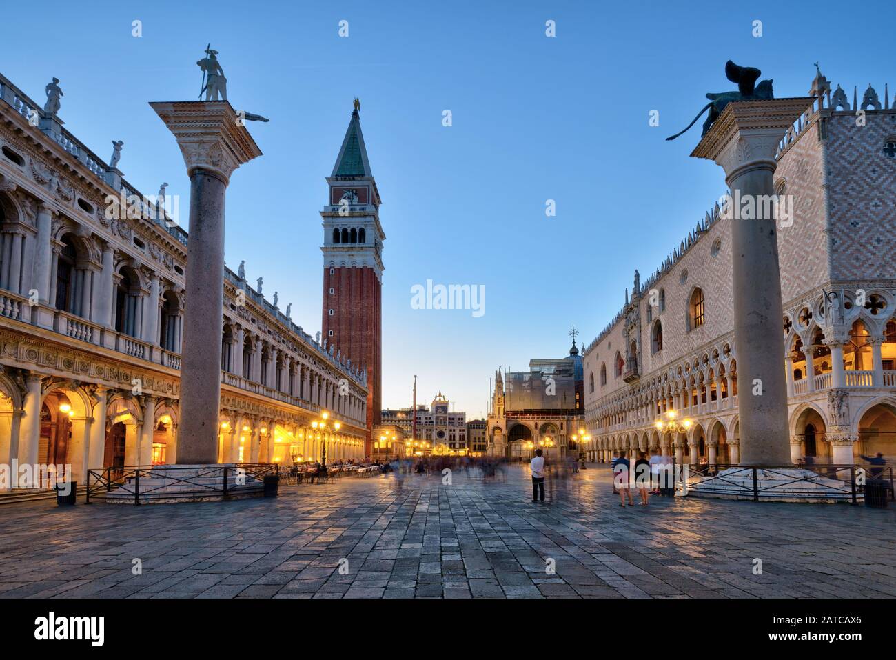 Piazza San Marco (Saint Mark`s Square) with old Doge's Palace at night in Venice, Italy. This square is the main tourist destination in Venice. Stock Photo